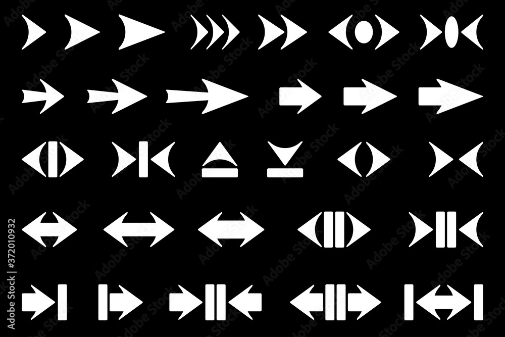 Set of silhouettes of arrows on a dark background. Set of silhouettes of arrows on a dark background.