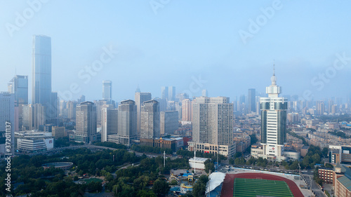 Aerial photography of China's second tier coastal cities under the fog, with high prices, was taken in Dalian, Liaoning Province, China
