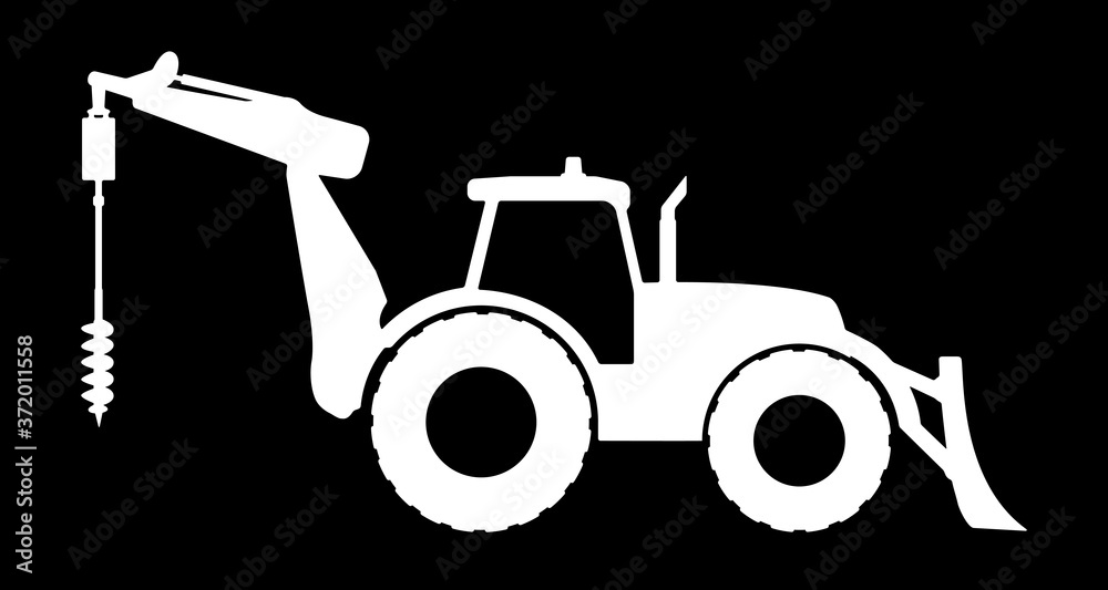 Silhouette of a tractor with a drilling rig. Silhouette of a tractor with a drilling rig.
