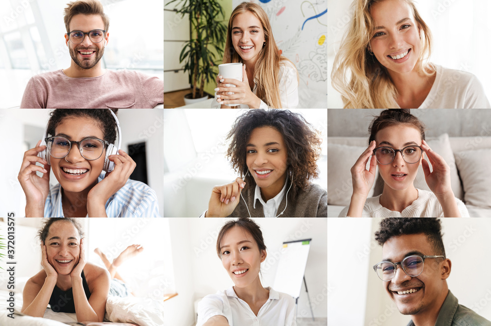 Collage image of different multinational people looking at camera Collage image of different multinational people looking at camera