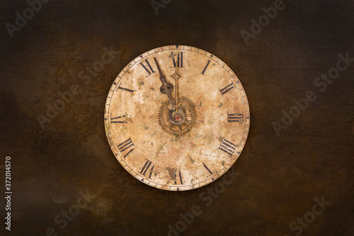 Wallpaper Mural Vintage and heavily weathered clock face with time set to a few minutes to twelve o clock Torontodigital.ca