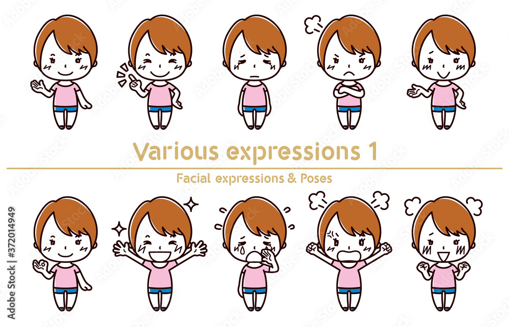 Facial expressions & Poses set / Various expressions1 / Female