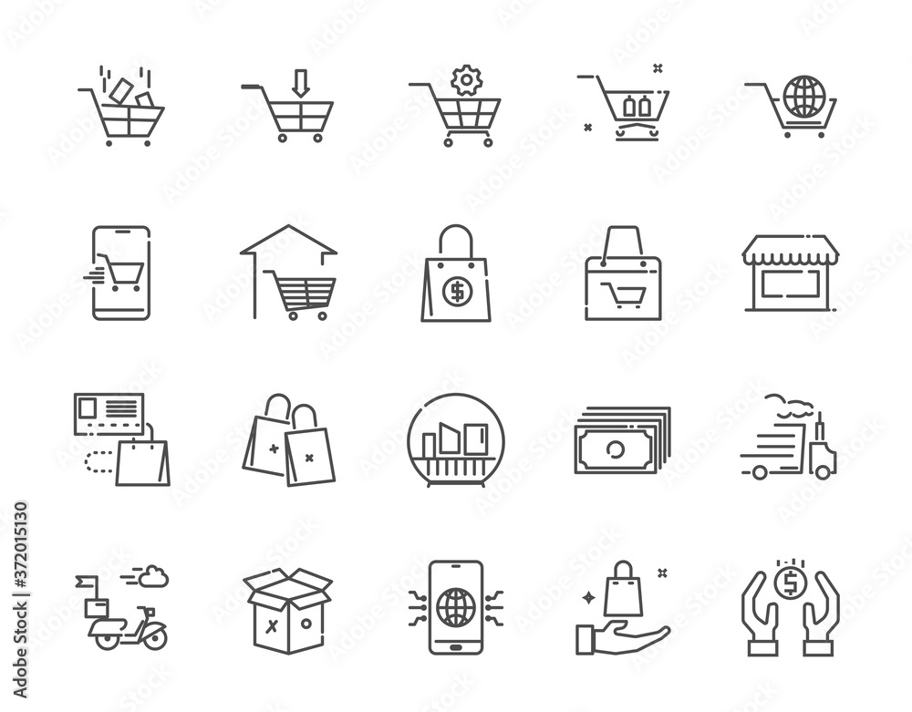 Set of online shopping online thin line icon