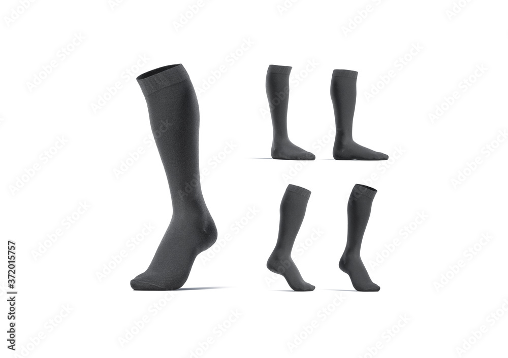 Blank black pair soccer socks toe mock up, different views Blank black pair soccer socks toe mock up, different views