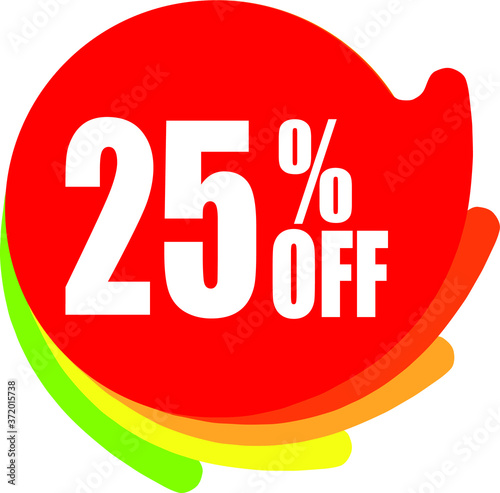 Sale tag, discount 25% off, isolated sticker, banner design template, vector illustration