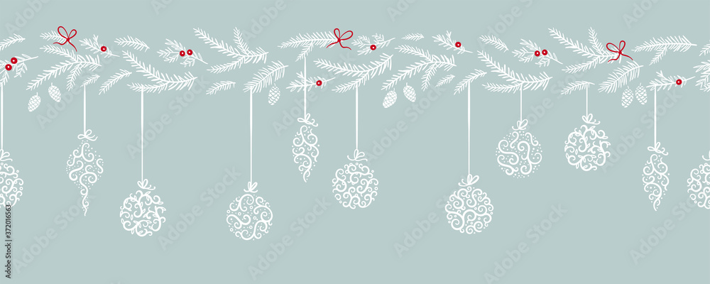 Elegant Christmas baubles seamless pattern, hand drawn balls - great for textiles, wallpapers, invitations, banners - vector surface design