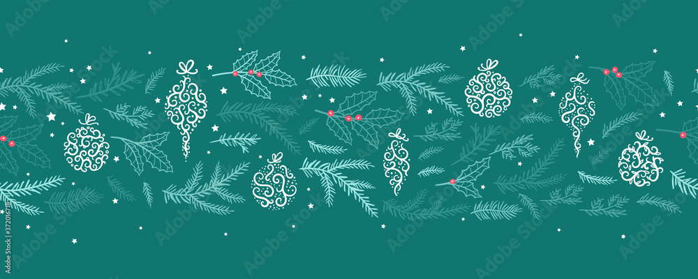 Elegant Christmas baubles seamless pattern, hand drawn balls - great for textiles, wallpapers, invitations, banners - vector surface design