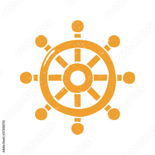 Cute yellow ship steering wheel isolated on transparent background. Boat handwheel, ship wheel helm. Colorful pictogram original design. Vector shabby hand drawn illustration