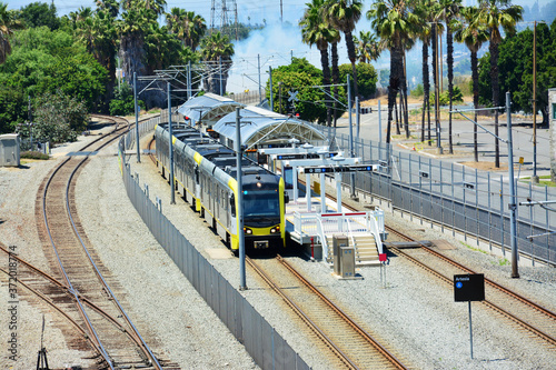 train parked at the Artesia Station in Los Angeles photo