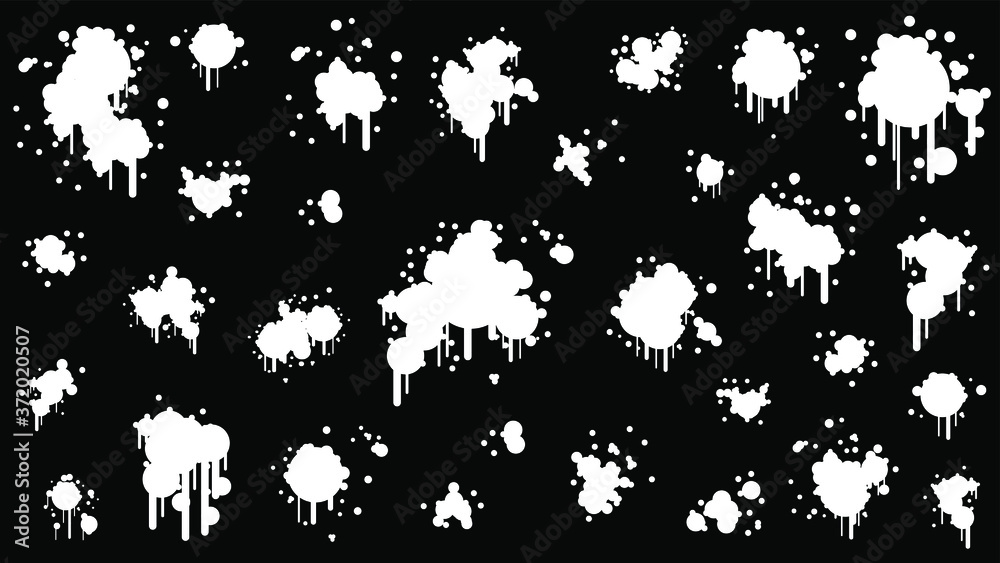 White Set Spray Collection Different Paint Splatter And Blob Splash Blot Element With Different Shapes Vector Object Brush Design Style White Set Spray Collection Different Paint Splatter And Blob Splash Blot Element With Different Shapes Vector Object Brush Design Style