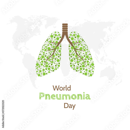 World Pneumonia Day. November 12. Poster or banner with lungs and world map background