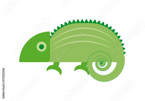 Dibujo animado de un camaleón verde en fondo blanco.