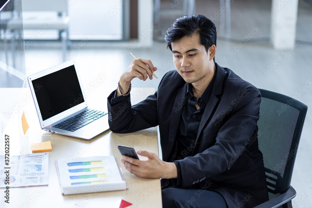 Business and social distancing confident businessmen working. Business and social distancing confident businessmen working.