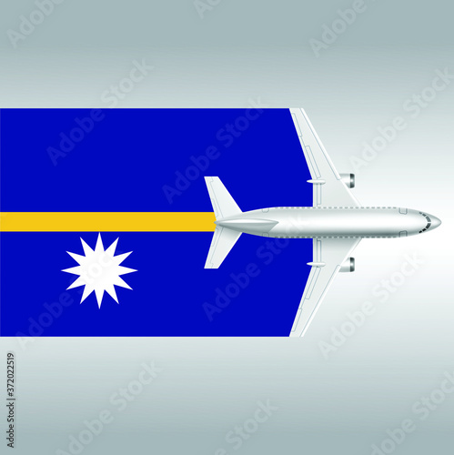 Plane and flag of Nauru. Travel concept for design