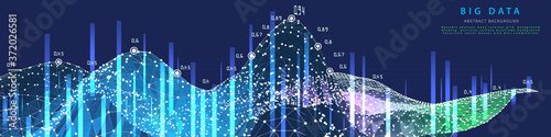 Abstract visualization analyze algorithm colorful grid data. Quantum virtual cryptography concept with wireframe grid. Banner for business, science and technology. Artificial intelligence. Big data.
