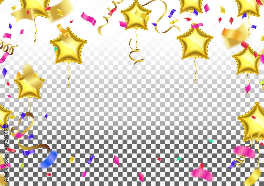 Gold color Celebration party banner with Gold balloons confetti background. Vector illustration Gold color Celebration party banner with Gold balloons confetti background. Vector illustration