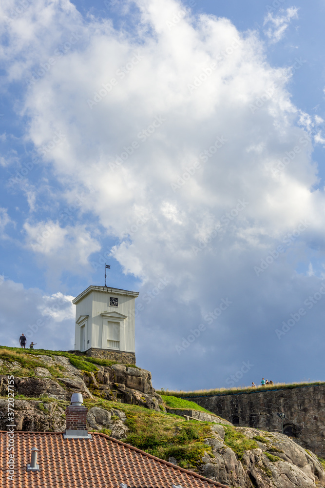 Klokketårnet—The Bell Tower or Clock Tower building from 1833 at Fredriksten fortress in Halden, Norway.