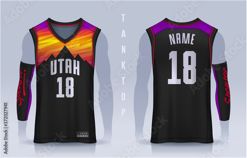 Basketball tank top design template, Sport jersey mockup. uniform front , side and back view.
