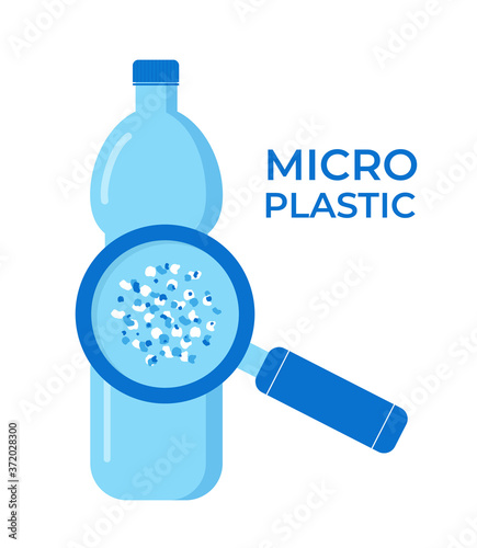 Micro plastic pollution concept. Microplastic in water. Vector illustration.