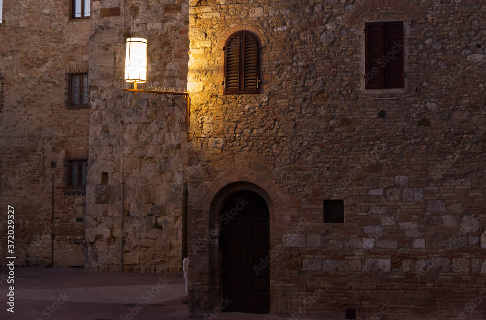 Alley at night in the town of San Gimignano in Tuscany