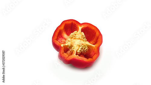 Slice of sweet red bell pepper on white background. . High quality photo