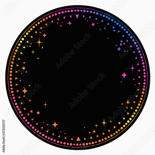 round frame with an ornament of multicolored stars