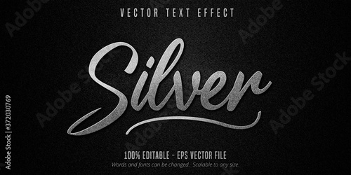 Metallic silver editable text effect on black canvas background