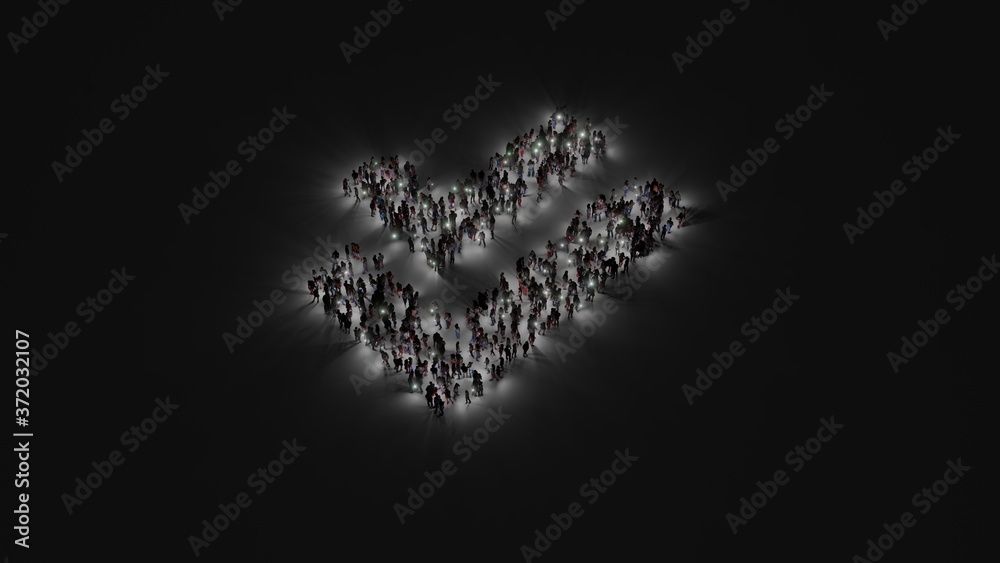 3d rendering of crowd of people with flashlight in shape of symbol of check double on dark background 3d rendering of crowd of people with flashlight in shape of symbol of check double on dark background