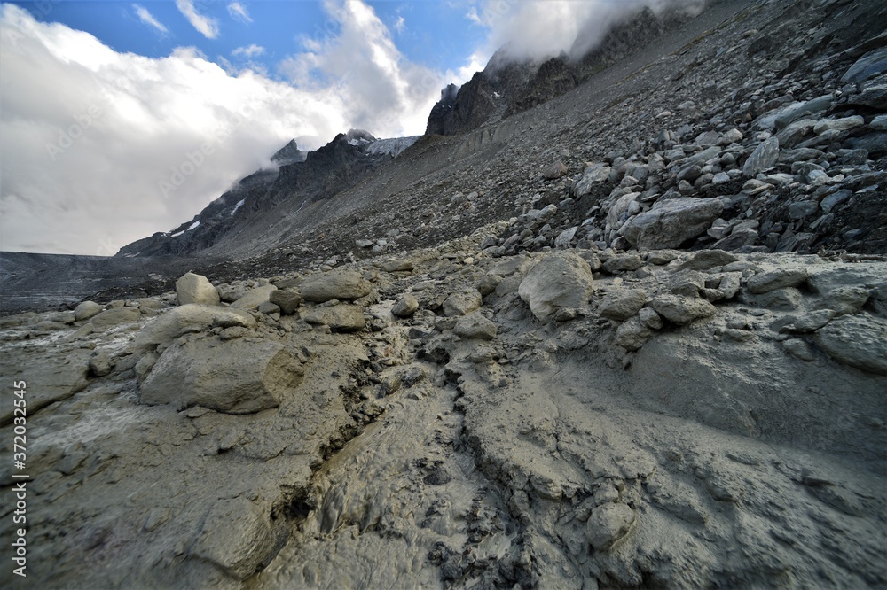 muddy river in scree in the alps in valais in switzerland