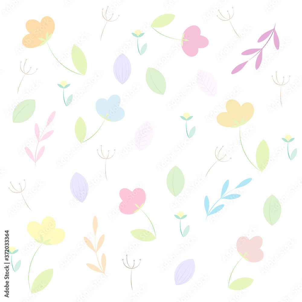A set of different watercolor flowers and their fragments. A set of different watercolor flowers and their fragments.