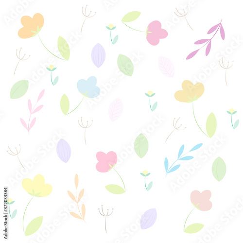 A set of different watercolor flowers and their fragments.