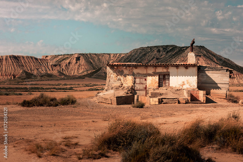 Badlans of Navarre (Bardenas Reales de Navarra) dessert at the south of Basque Country. photo