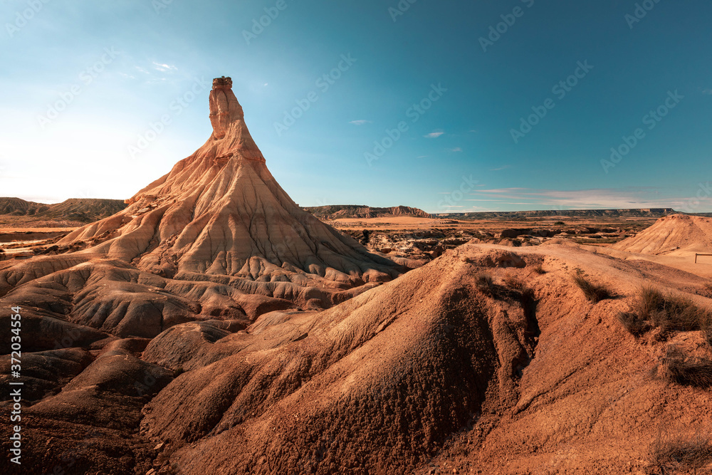 Naklejka premium Badlans of Navarre (Bardenas Reales de Navarra) dessert at the south of Basque Country.