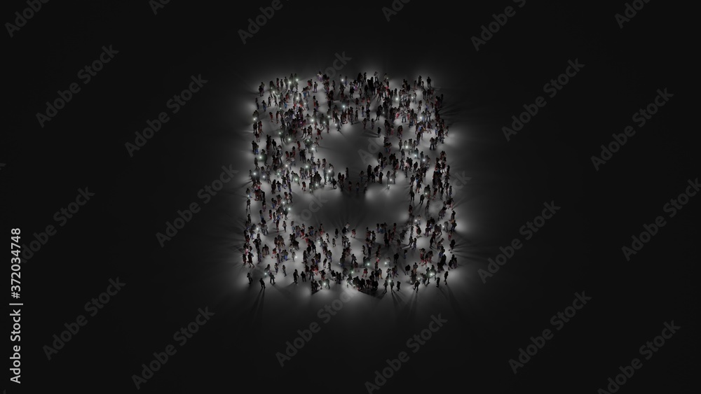 3d rendering of crowd of people with flashlight in shape of symbol of portrait on dark background 3d rendering of crowd of people with flashlight in shape of symbol of portrait on dark background
