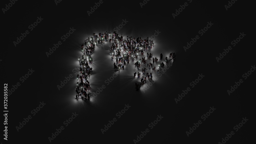3d rendering of crowd of people with flashlight in shape of symbol of shower on dark background 3d rendering of crowd of people with flashlight in shape of symbol of shower on dark background