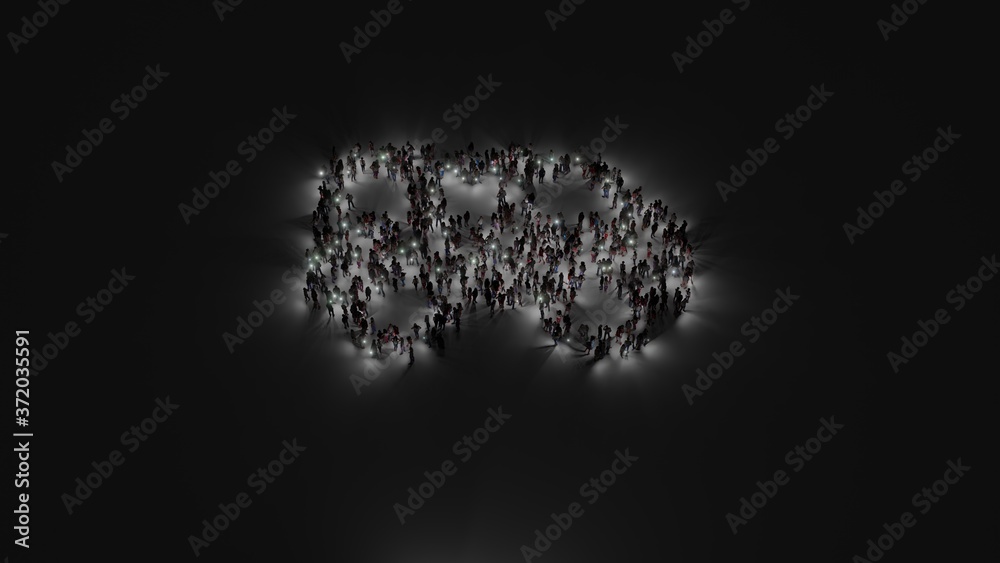 3d rendering of crowd of people with flashlight in shape of symbol of shuttle van on dark background 3d rendering of crowd of people with flashlight in shape of symbol of shuttle van on dark background