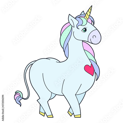 Cute hand drawn cartoon unicorn. Vector illustration on a white background for designing baby clothes  kid print  posters  coloring page