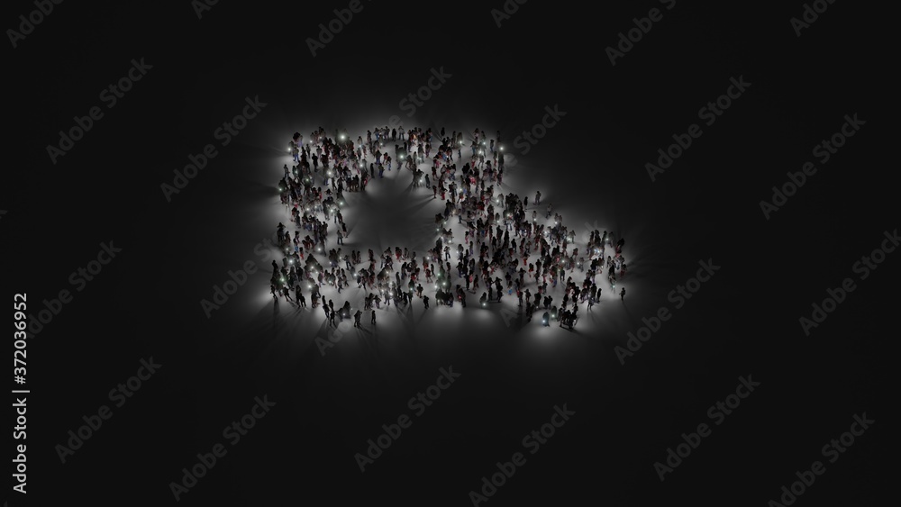 3d rendering of crowd of people with flashlight in shape of symbol of truck on dark background 3d rendering of crowd of people with flashlight in shape of symbol of truck on dark background