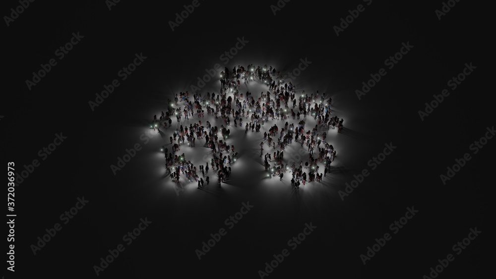 Αυτοκόλλητο 3d rendering of crowd of people with flashlight in shape of symbol of truck mons