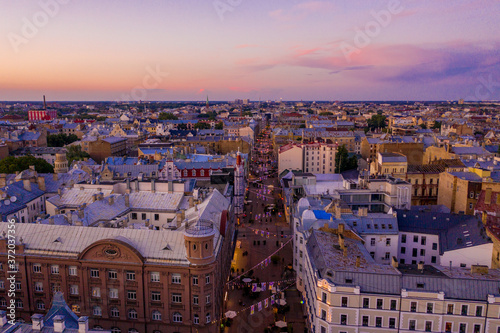 Aerial view of the pedestrian Terbatas street. Pedestrian street in the capital of Latvia Riga. photo