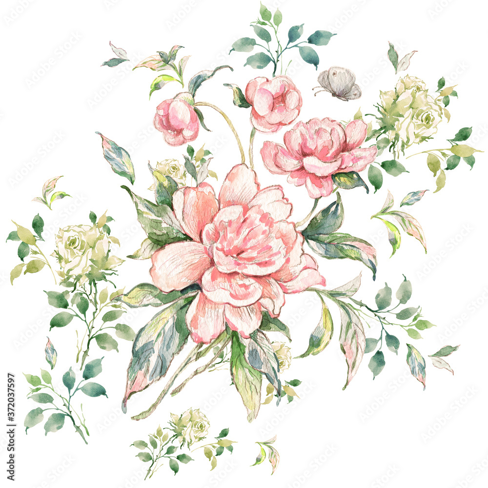 Illustration summer flower painted composition Illustration summer flower painted composition