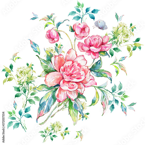 Illustration summer flower painted composition