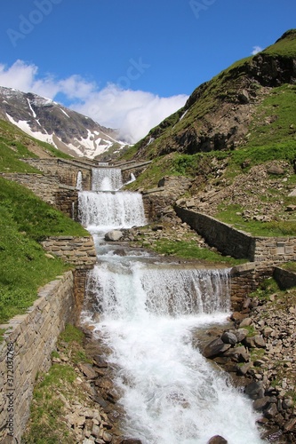 Dammed  waterfall besides the famous Grossglockner High Alpine Road. Hohe Tauern National Park  Austria  Europe.