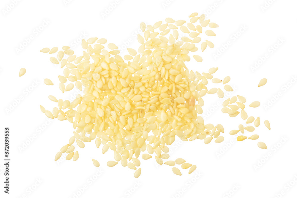 Obraz premium Sesame seeds isolated on white background top view. Flat lay