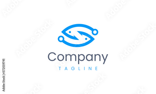 Creative logo design template of fishing rod shape fish