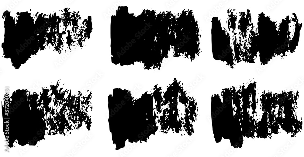 Black brush stroke set isolated on white background. Trendy brush stroke for black ink paint, grunge splash, dirt banner, watercolor design and dirty texture. Creative art concept, vector illustration
