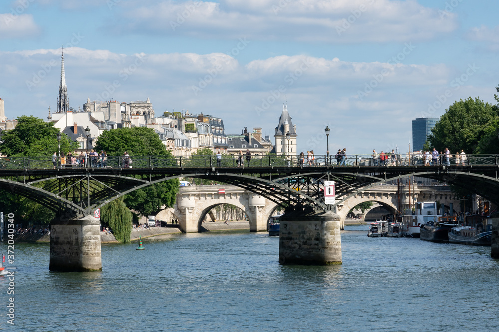 Beautiful view to pont des arts, tribunal judiciaire and university Tour Zamansky. Paris - France, 31. may 2019