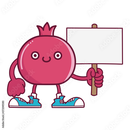 kawaii smiling pomegranate fruit with sneakers cartoon