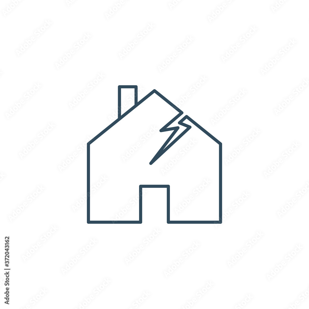 Broken house as illustration of disaster, crisis or divorce icon Broken house as illustration of disaster, crisis or divorce icon