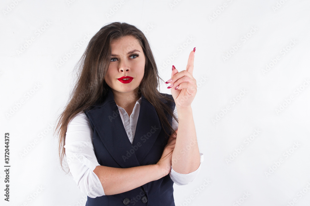 Businesswoman have an idea. Female half-length portrait. Isolated on white. Businesswoman have an idea. Female half-length portrait. Isolated on white.